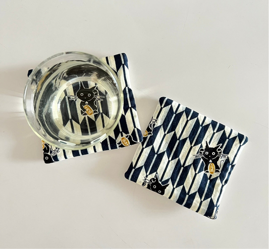 Black Fortune Cat Fabric Coaster | Coaster