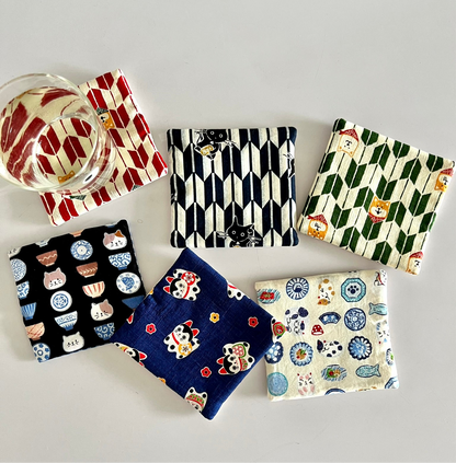 Black Fortune Cat Fabric Coaster | Coaster