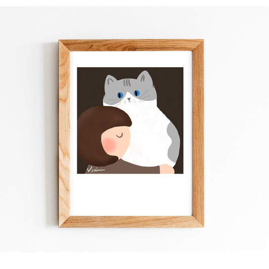 Reluctant Bonding Time Tabby Cat | Art Print