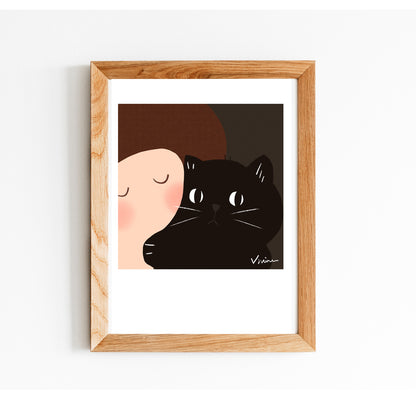 Reluctant Bonding Time Black Cat | Art Print