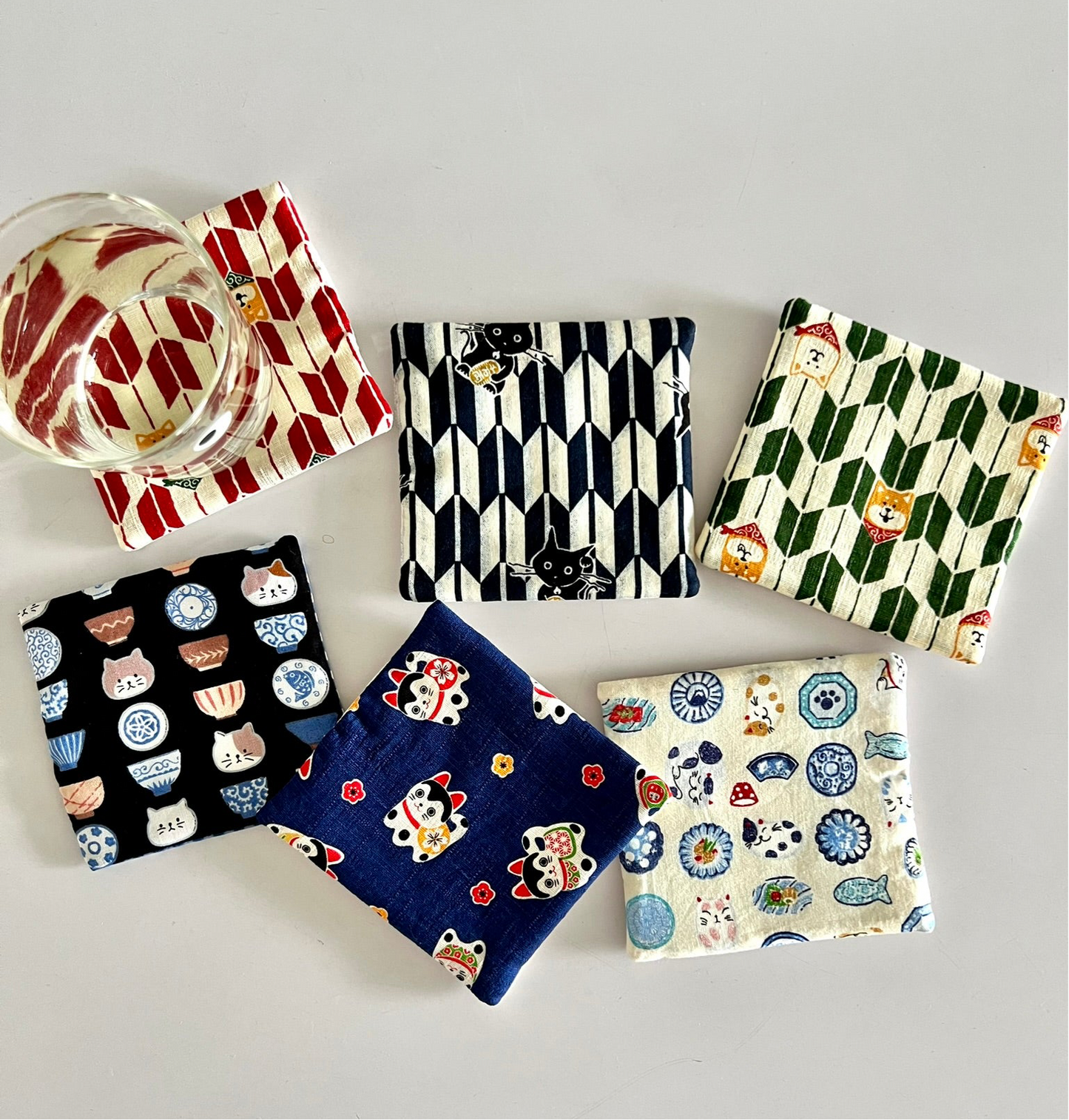 Japanese Cup Bowl Cat Fabric Coaster | Coaster