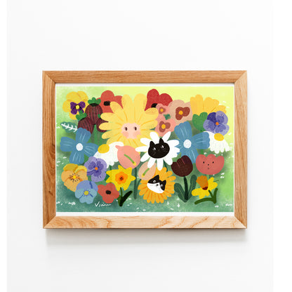 Blooming Flower Cats | Art Print