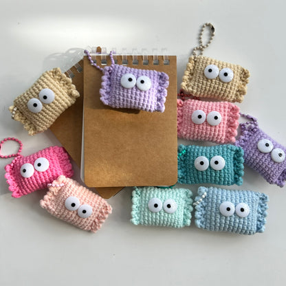 Mini Notepad with Crochet Candy Bag Charm / Key Chain